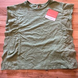 GARNET HILL KIDS Girl's Green Eyelet Trim Shirt 100% Cotton Size Large